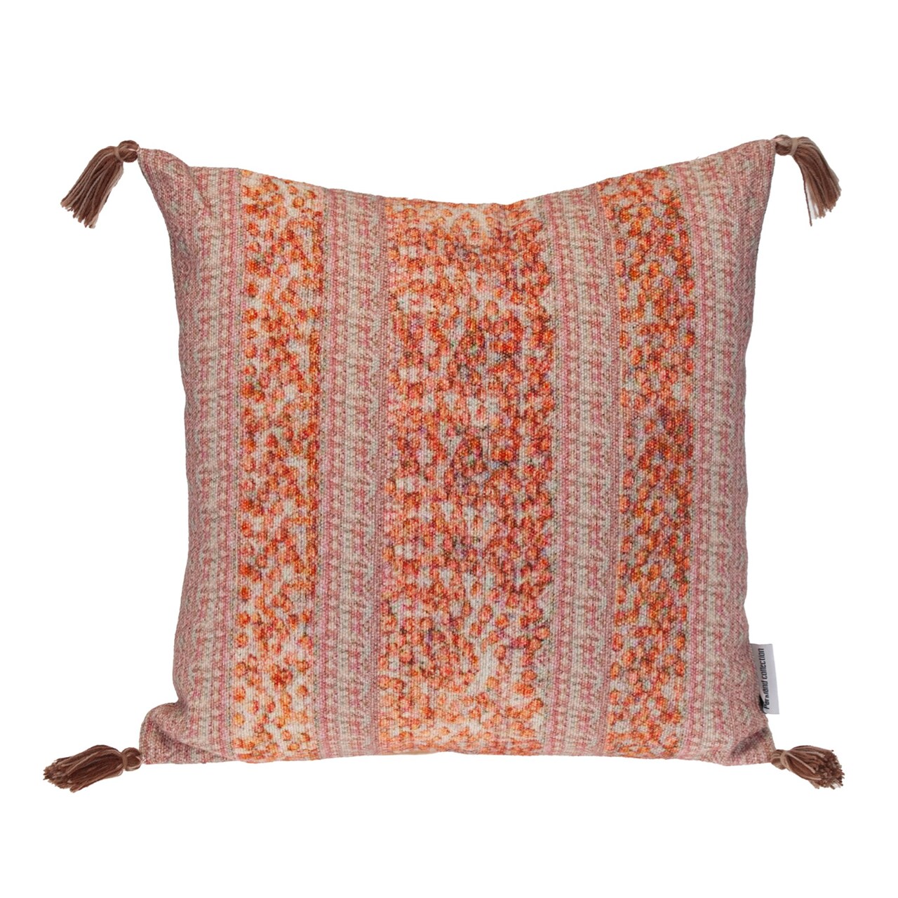 Nassau Collection Striped Square Pillow with Tassels - 18" - Pink and Orange